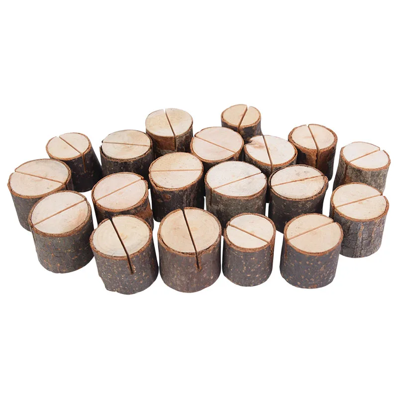 10pcs Natural Wooden Place Card Holders Stand Card Photo Clip Holder Rustic Wedding Decorations Party Table Number Name Sign