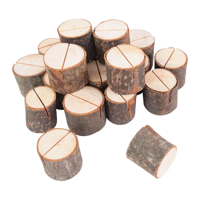 10pcs Natural Wooden Place Card Holders Stand Card Photo Clip Holder Rustic Wedding Decorations Party Table Number Name Sign