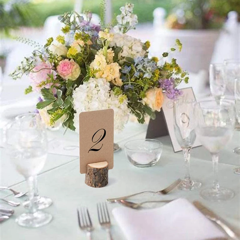 10pcs Natural Wooden Place Card Holders Stand Card Photo Clip Holder Rustic Wedding Decorations Party Table Number Name Sign