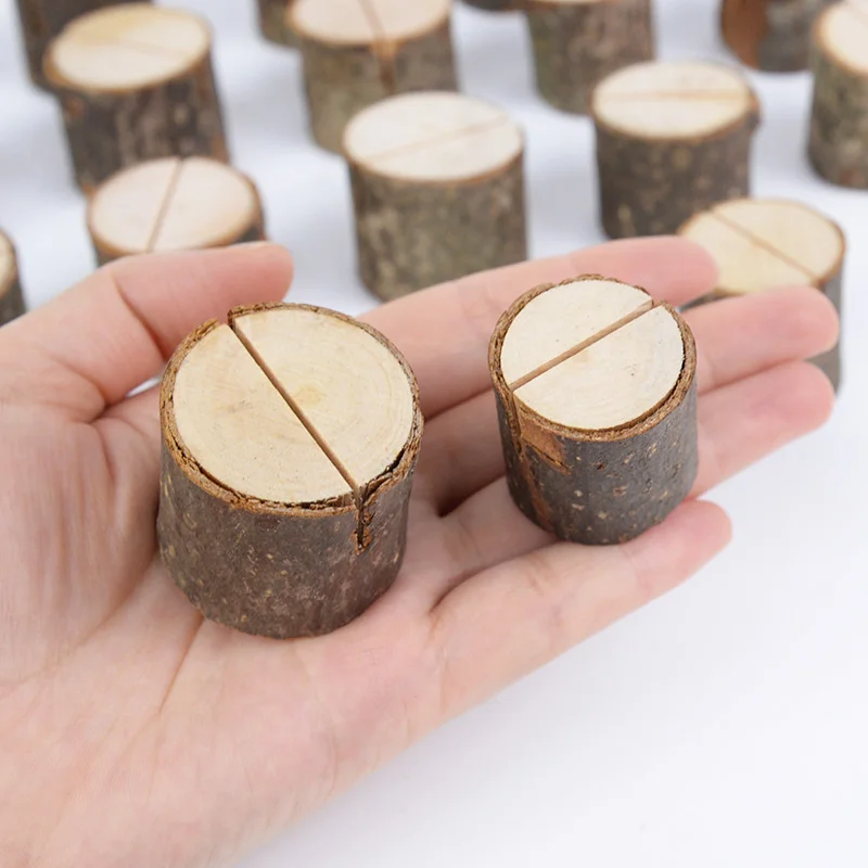 10pcs Natural Wooden Place Card Holders Stand Card Photo Clip Holder Rustic Wedding Decorations Party Table Number Name Sign