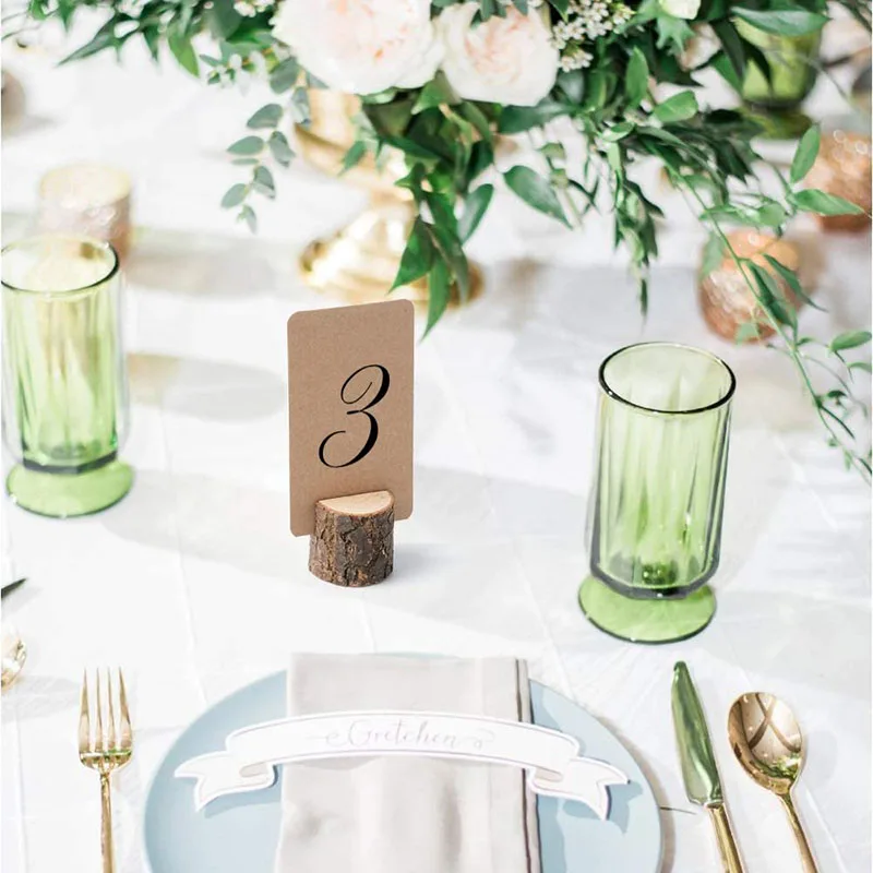 10pcs Natural Wooden Place Card Holders Stand Card Photo Clip Holder Rustic Wedding Decorations Party Table Number Name Sign