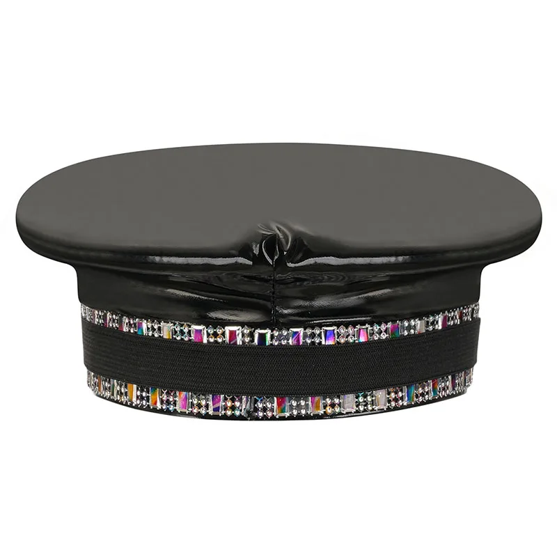 Corzzet Luxury Silver Sequined & Diamonds Club Party Rave Rock Cosplay Accessories Steampunk Military Hat Masquerade Costumes