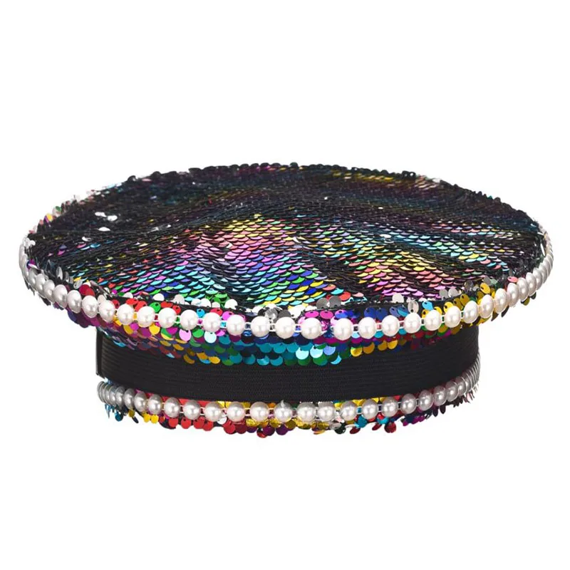 Corzzet Luxury Silver Sequined & Diamonds Club Party Rave Rock Cosplay Accessories Steampunk Military Hat Masquerade Costumes