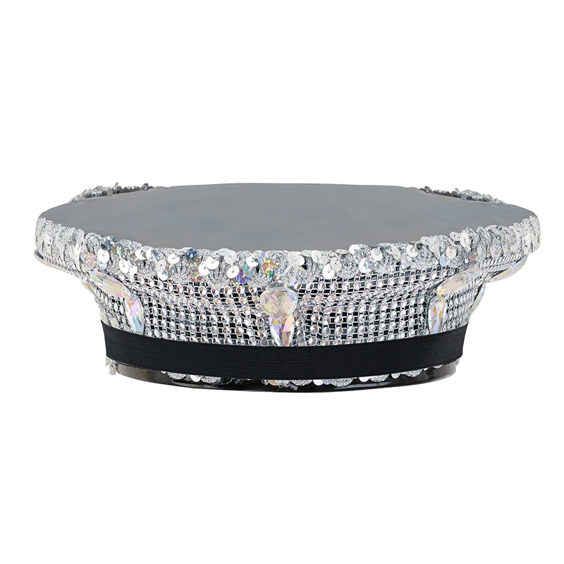 Corzzet Luxury Silver Sequined & Diamonds Club Party Rave Rock Cosplay Accessories Steampunk Military Hat Masquerade Costumes
