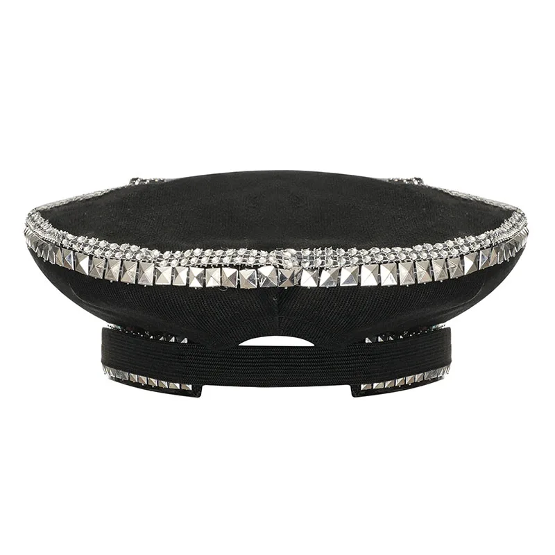 Corzzet Luxury Silver Sequined & Diamonds Club Party Rave Rock Cosplay Accessories Steampunk Military Hat Masquerade Costumes