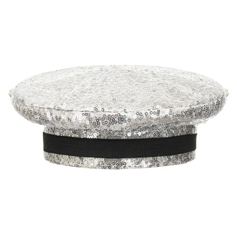 Corzzet Luxury Silver Sequined & Diamonds Club Party Rave Rock Cosplay Accessories Steampunk Military Hat Masquerade Costumes