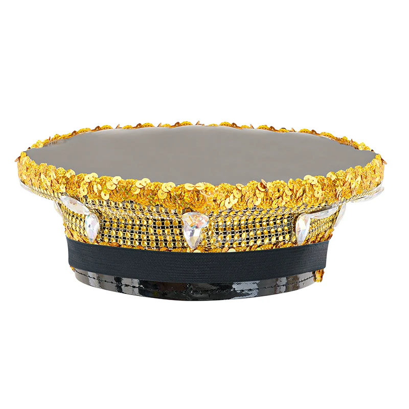Corzzet Luxury Silver Sequined & Diamonds Club Party Rave Rock Cosplay Accessories Steampunk Military Hat Masquerade Costumes
