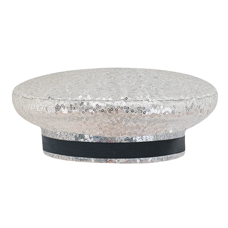 Corzzet Luxury Silver Sequined & Diamonds Club Party Rave Rock Cosplay Accessories Steampunk Military Hat Masquerade Costumes