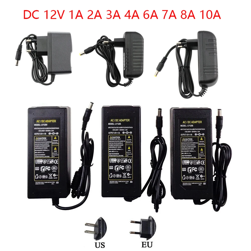 AC DC 12 Volt Universal Power Supply Adapter 12V 1A 2A 3A 4A 6A 7A 8A 10A 220V To 12V Power Adapter Supply For Led Strip Lights