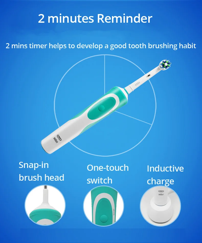 Oral B D12 Vitality Electric Toothbrush Rechargeable Sonic Tooth Brush Soft Bristle Inductive Charging Remove Plaque for Adult