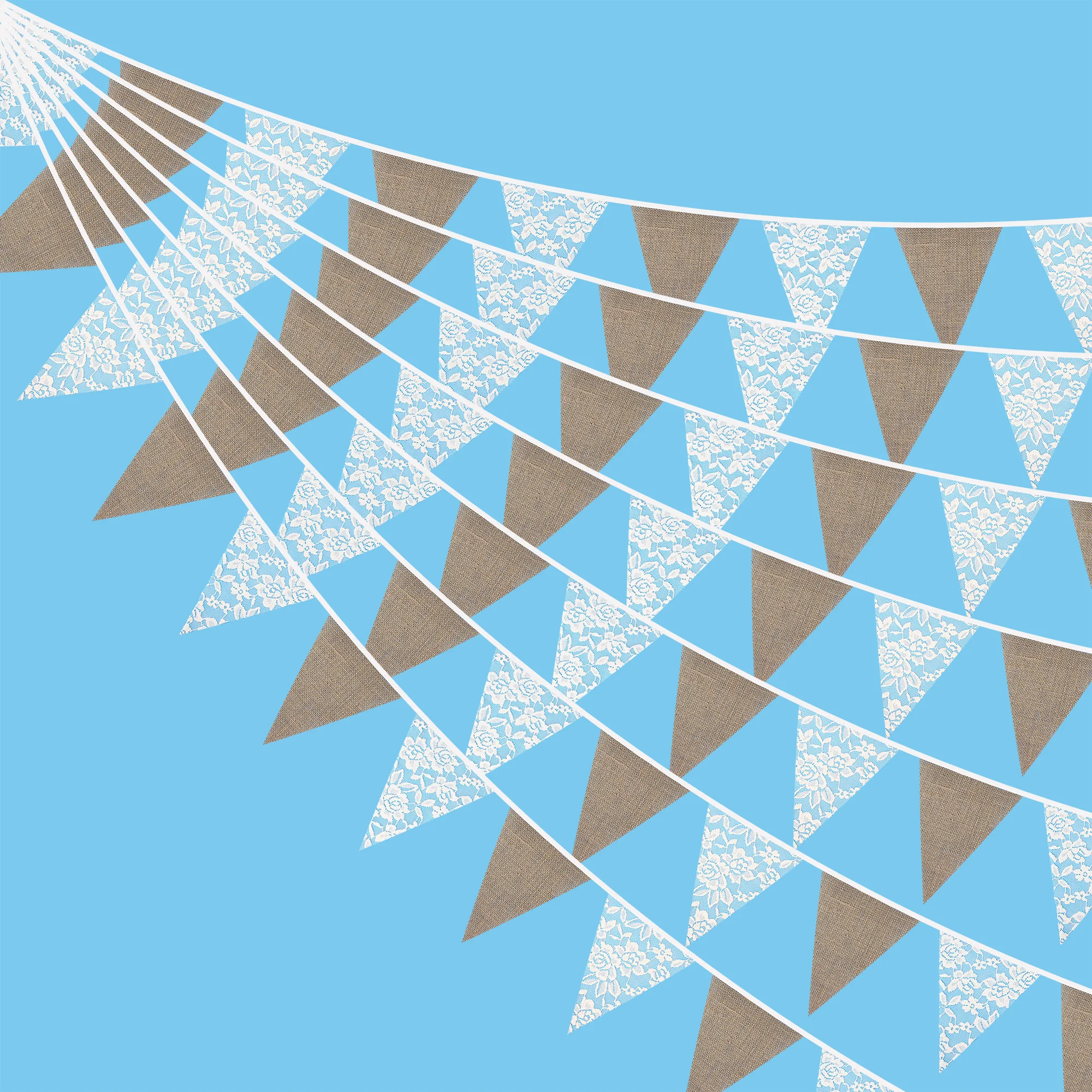 10M 36 Pennant Lace Hessian Flags Birthday Carnival Fabric Bunting Wedding Party Decor Banner Home Baby Shower Garland