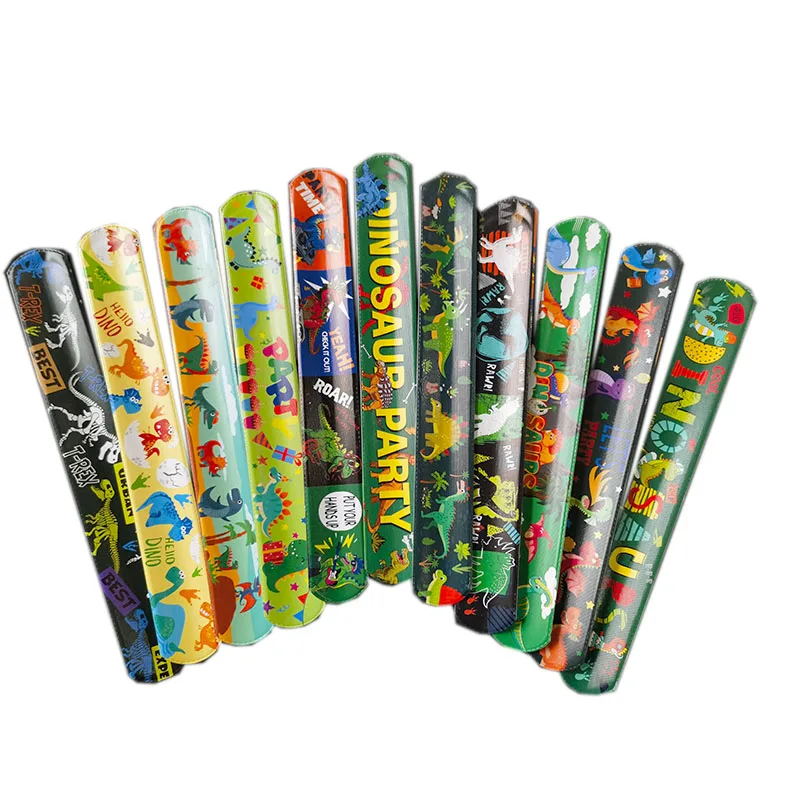 12pcs Cartoon Dinosaur Slap Bracelets Gifts Dinosaur Party Decoration Kids Boys Happy Jungle Safari Dino Birthday Party Favors