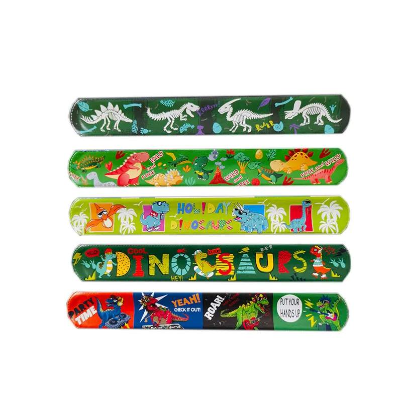12pcs Cartoon Dinosaur Slap Bracelets Gifts Dinosaur Party Decoration Kids Boys Happy Jungle Safari Dino Birthday Party Favors