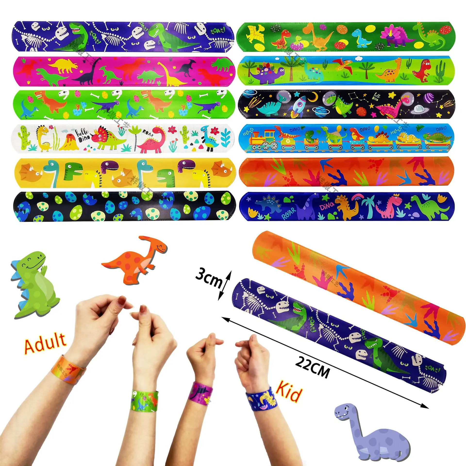 12pcs Cartoon Dinosaur Slap Bracelets Gifts Dinosaur Party Decoration Kids Boys Happy Jungle Safari Dino Birthday Party Favors