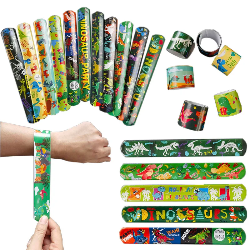 12pcs Cartoon Dinosaur Slap Bracelets Gifts Dinosaur Party Decoration Kids Boys Happy Jungle Safari Dino Birthday Party Favors