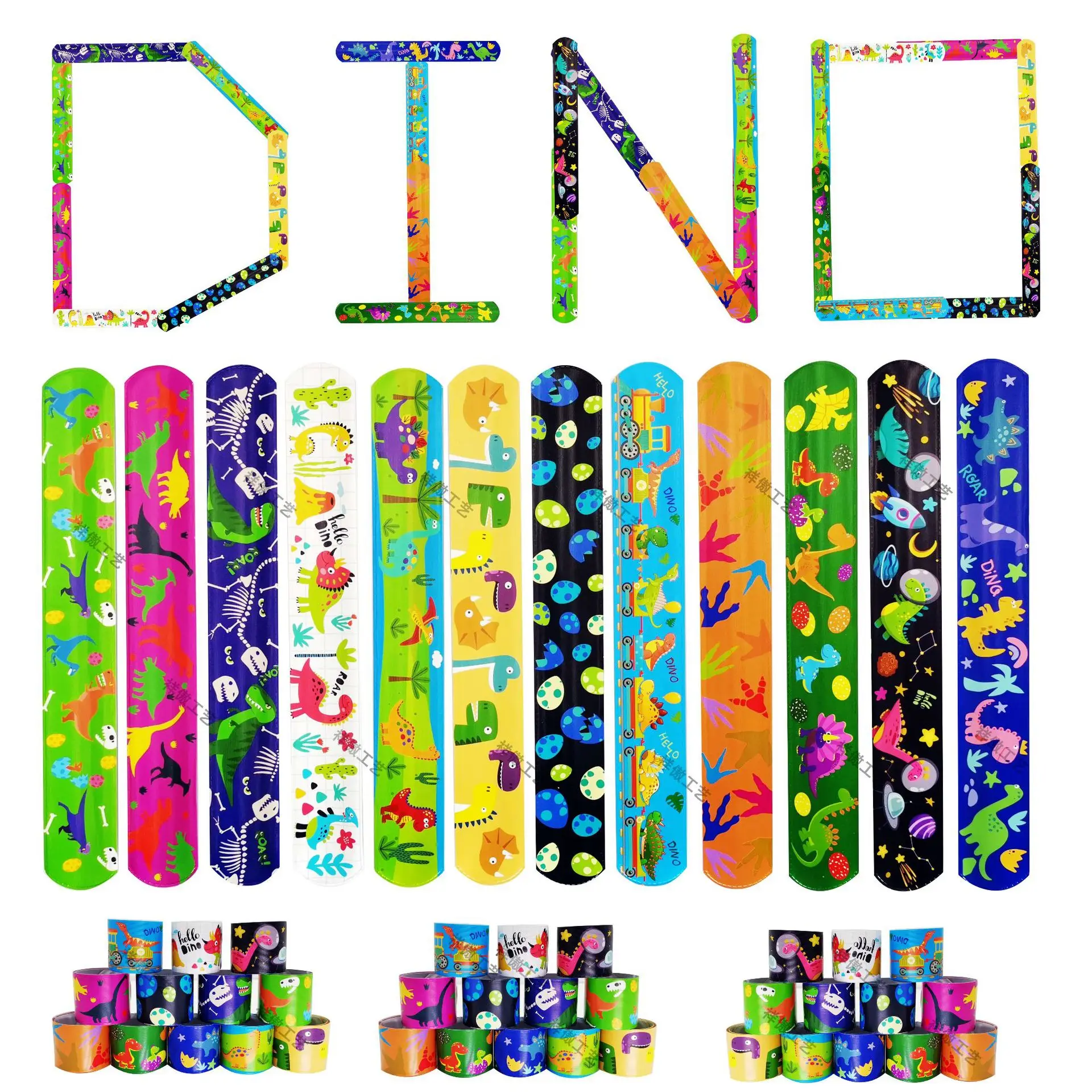 12pcs Cartoon Dinosaur Slap Bracelets Gifts Dinosaur Party Decoration Kids Boys Happy Jungle Safari Dino Birthday Party Favors
