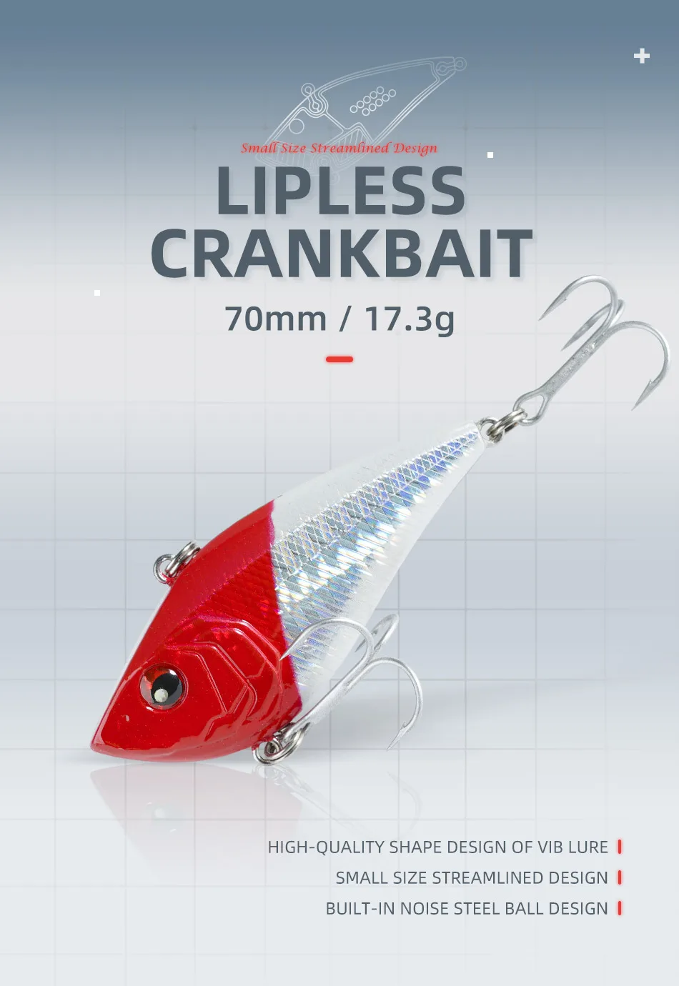 Noeby Lipless Crankbait Fishing Lure 70mm 17.3g Rattling Sinking Vibration Artificial Hard Bait for Perch Walleye Fishing Lures