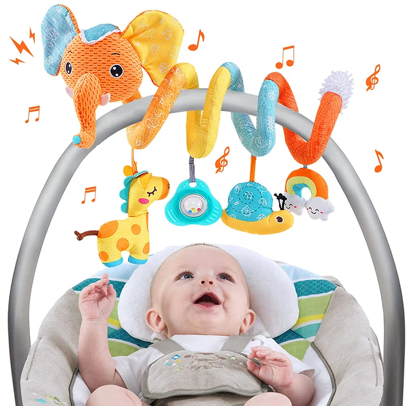Car Seat Toys Infant Baby Fox Spiral Plush Activity Hanging Stroller Bar Crib Bassinet Mobile with Music BB Squeaker and Rattles