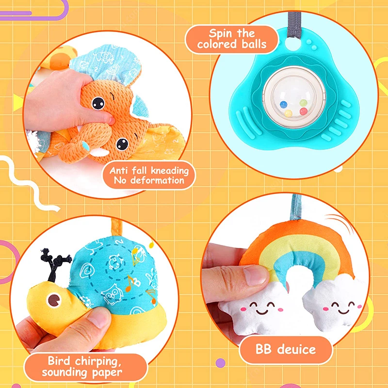 Car Seat Toys Infant Baby Fox Spiral Plush Activity Hanging Stroller Bar Crib Bassinet Mobile with Music BB Squeaker and Rattles