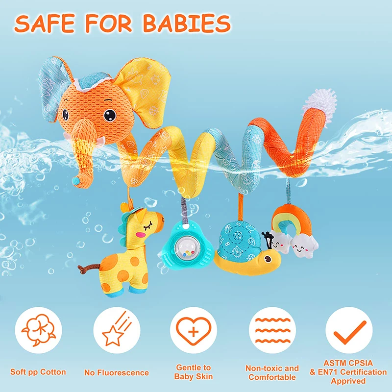 Car Seat Toys Infant Baby Fox Spiral Plush Activity Hanging Stroller Bar Crib Bassinet Mobile with Music BB Squeaker and Rattles