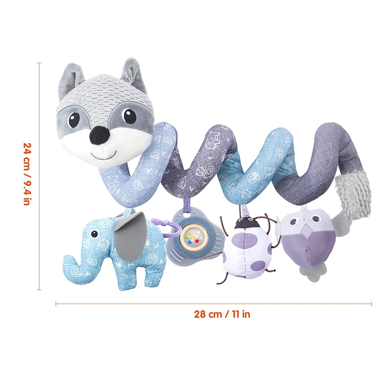 Car Seat Toys Infant Baby Fox Spiral Plush Activity Hanging Stroller Bar Crib Bassinet Mobile with Music BB Squeaker and Rattles