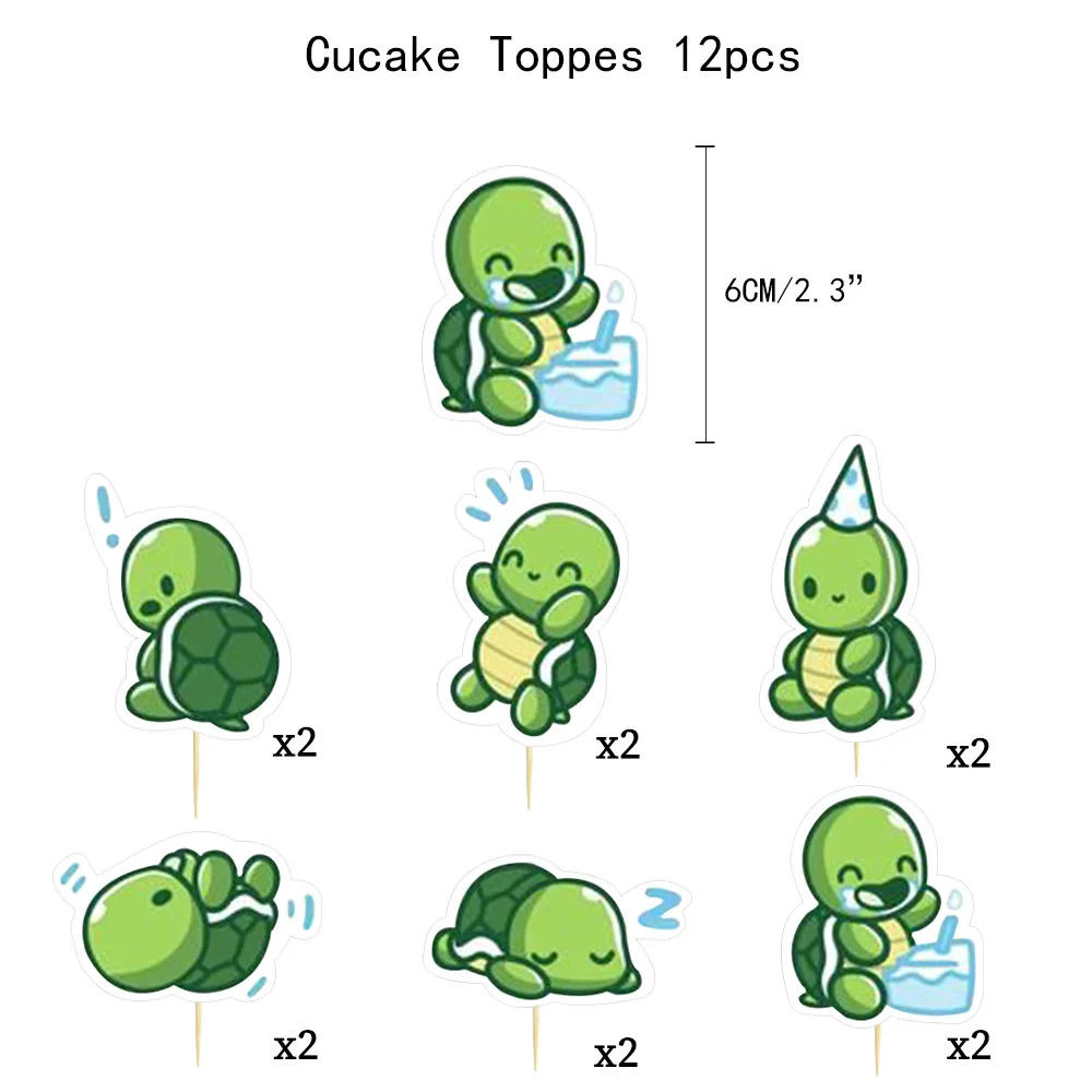 Cartoon Turtle Birthday Decoration Lovely Turtle Balloons Banners Cake Decor Kids Boys Girls Happy Turtle Birthday Party Decors