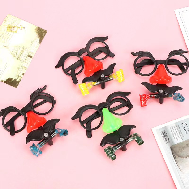 Funny Clown Nose Mustache Glasses Whistle Costume Ball Round Frame False Nose Blow Out Dragon Joke Trick Party Favors Toys