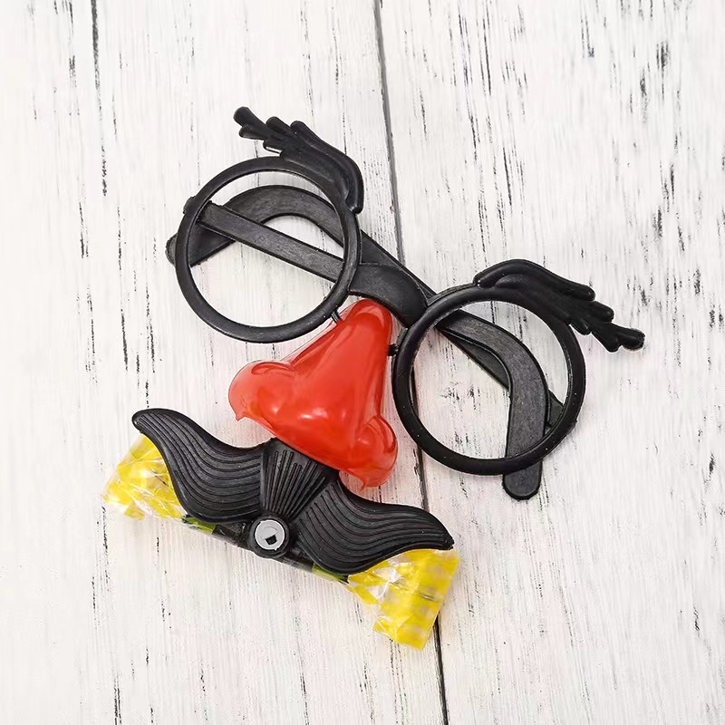 Funny Clown Nose Mustache Glasses Whistle Costume Ball Round Frame False Nose Blow Out Dragon Joke Trick Party Favors Toys