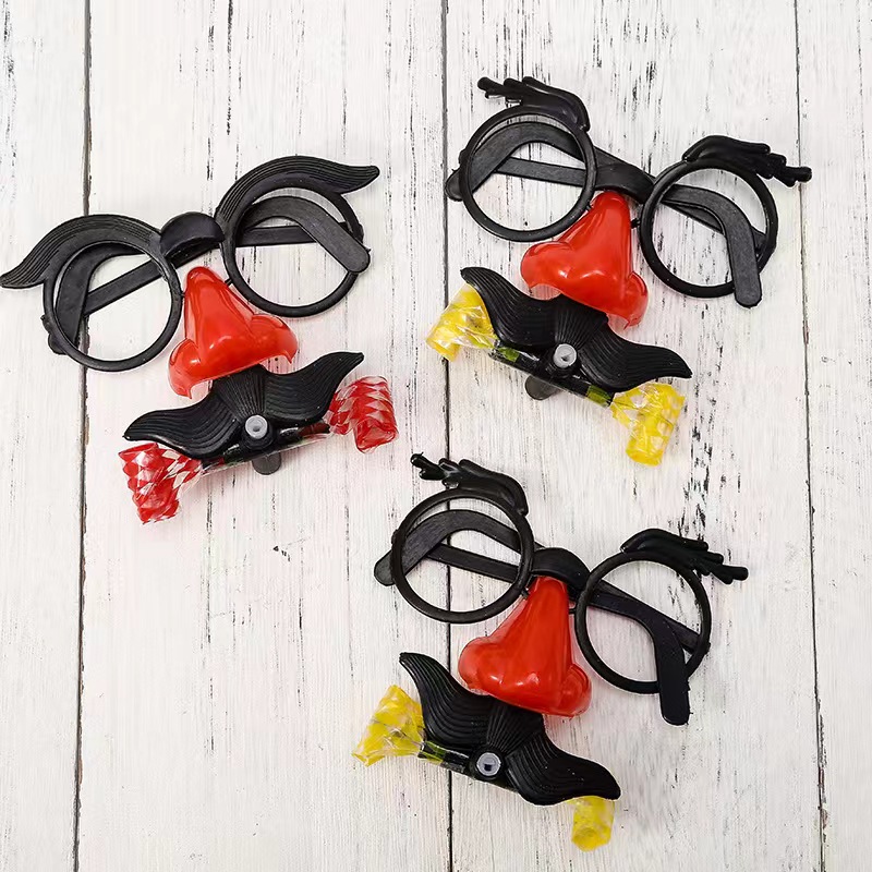 Funny Clown Nose Mustache Glasses Whistle Costume Ball Round Frame False Nose Blow Out Dragon Joke Trick Party Favors Toys