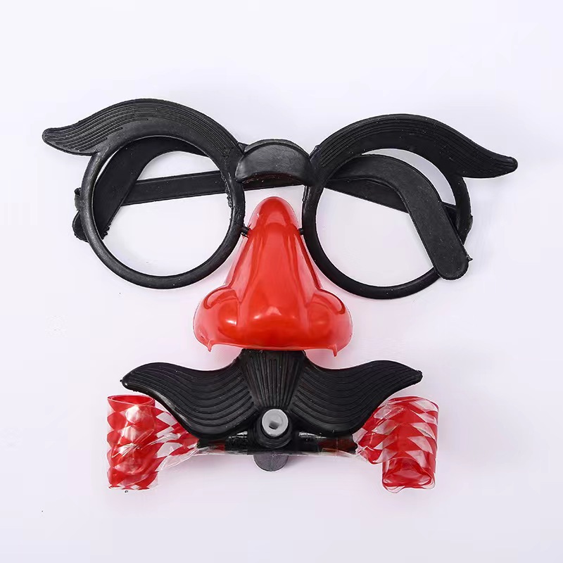 Funny Clown Nose Mustache Glasses Whistle Costume Ball Round Frame False Nose Blow Out Dragon Joke Trick Party Favors Toys