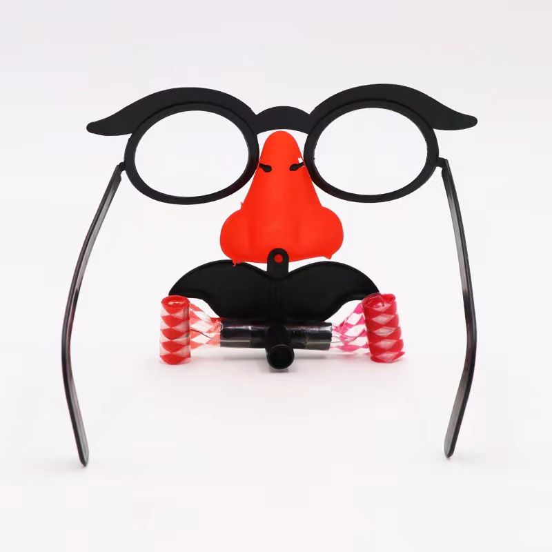 Funny Clown Nose Mustache Glasses Whistle Costume Ball Round Frame False Nose Blow Out Dragon Joke Trick Party Favors Toys
