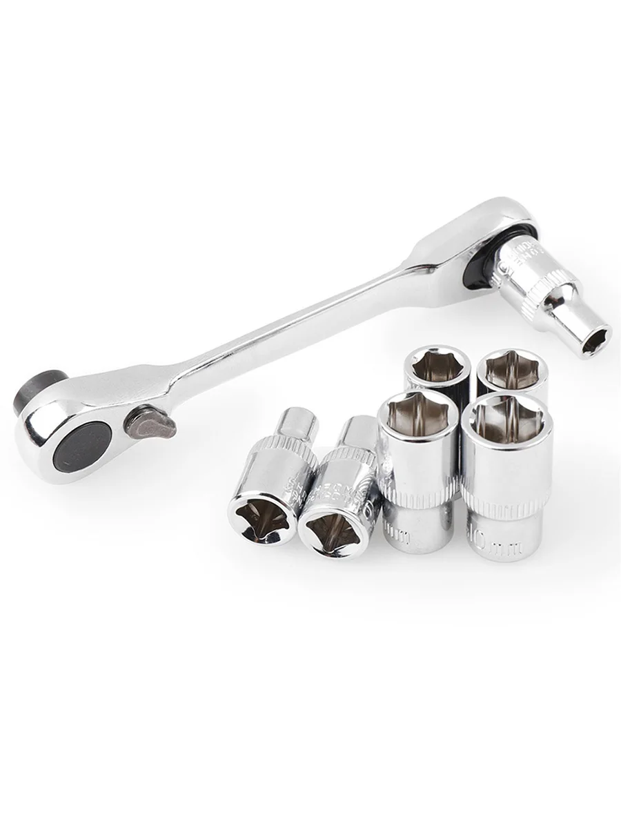STONEGO Mini Double Headed Ratchet Wrench 1/4 Inch Drive Socket and Screwdriver Bit Driver Quick Release Ratchet Wrench