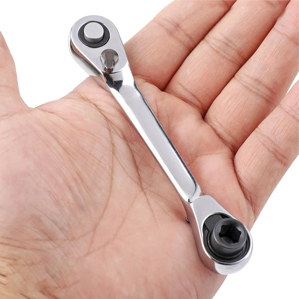 STONEGO Mini Double Headed Ratchet Wrench 1/4 Inch Drive Socket and Screwdriver Bit Driver Quick Release Ratchet Wrench
