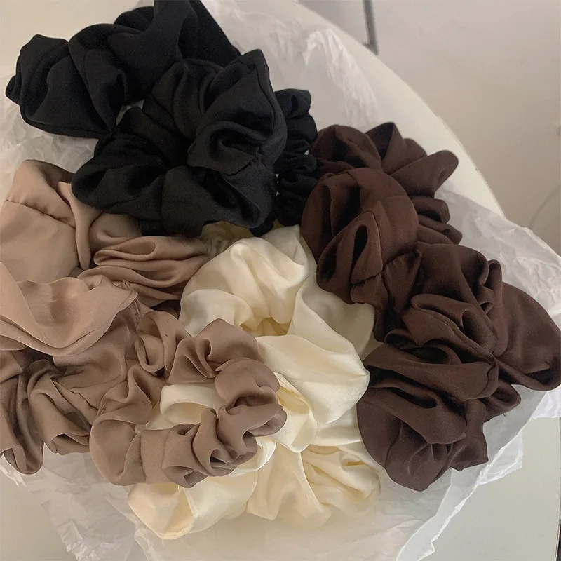 Women Soild Color Oversized Satin Scrunchies Fashion Elastic Hair Ties Ponytail Holder Chiffon Scrunchie Chouchou Cheveux Femme