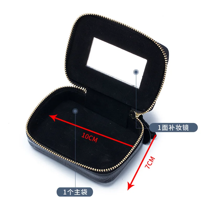 Lady Genuine Leather Lipstick Square Small Bag with Mirror Cowhide Cute Makeup Bag for Women's Jewelry Box Mini Coin Storage Bag
