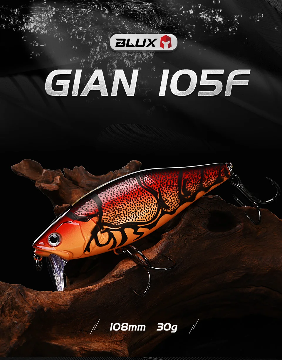 BLUX GIAN 105F Minnow Topwater Fishing Lure 108mm 30g Crank Floating Swimming Hard Bait Noise System Wobbler Shad For Bass Pike