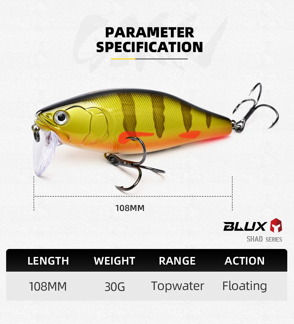 BLUX GIAN 105F Minnow Topwater Fishing Lure 108mm 30g Crank Floating Swimming Hard Bait Noise System Wobbler Shad For Bass Pike