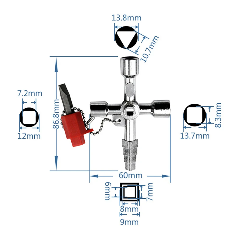 Multi-Functional Water Utility Triange Key Wrench Plumbing Spanner Square Triangle Train Electrical Cupboard Elevator Cabinet