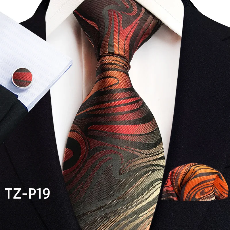 Floral Blue Ties For Men Wedding Party Business Man Tie Handkerchief Brooch Cufflinks Set Men Accessories Gravata