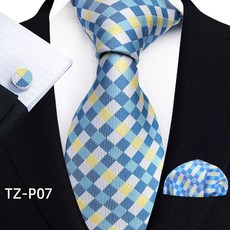 Floral Blue Ties For Men Wedding Party Business Man Tie Handkerchief Brooch Cufflinks Set Men Accessories Gravata
