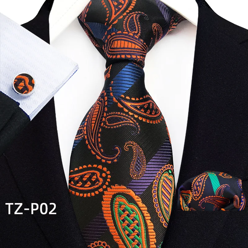 Floral Blue Ties For Men Wedding Party Business Man Tie Handkerchief Brooch Cufflinks Set Men Accessories Gravata
