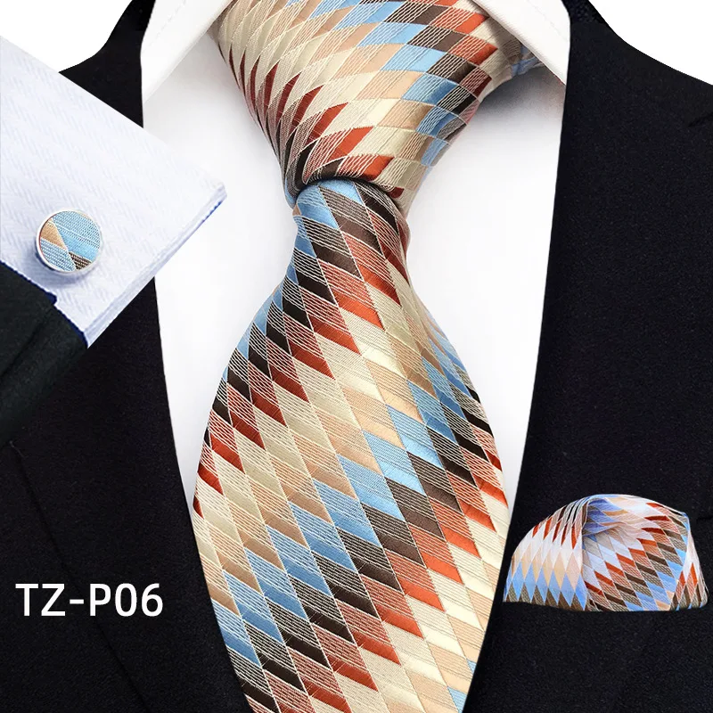 Floral Blue Ties For Men Wedding Party Business Man Tie Handkerchief Brooch Cufflinks Set Men Accessories Gravata