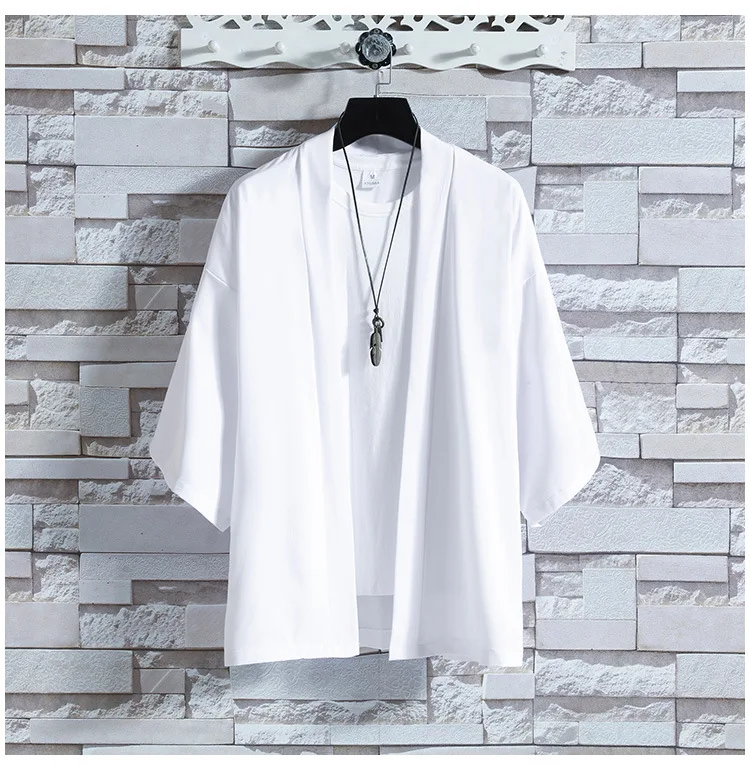 Kimono Men Cloak Kimono Para Hombre Black Coat White Cloak Beach Shirt Summer Haori Men Unisex Samurai Clothing Japanese Men