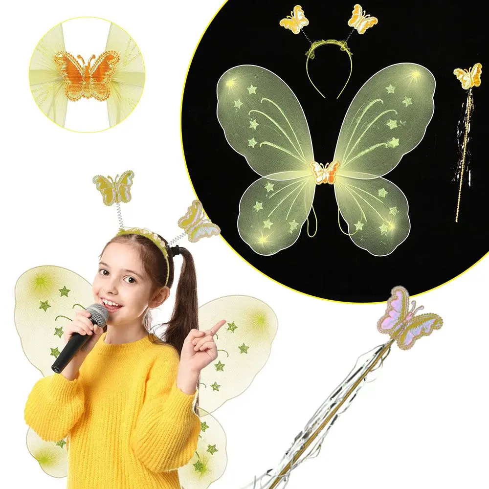 3Pcs/Set Fashion Butterfly Wings Fairy Wand Dressing Up Girl Ladies Fancy Dress Set Princess Hair Hoop Cosplay Party Decor