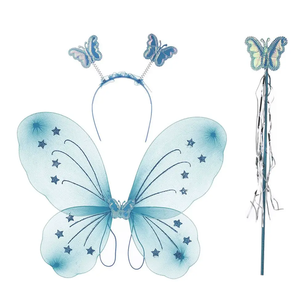 3Pcs/Set Fashion Butterfly Wings Fairy Wand Dressing Up Girl Ladies Fancy Dress Set Princess Hair Hoop Cosplay Party Decor