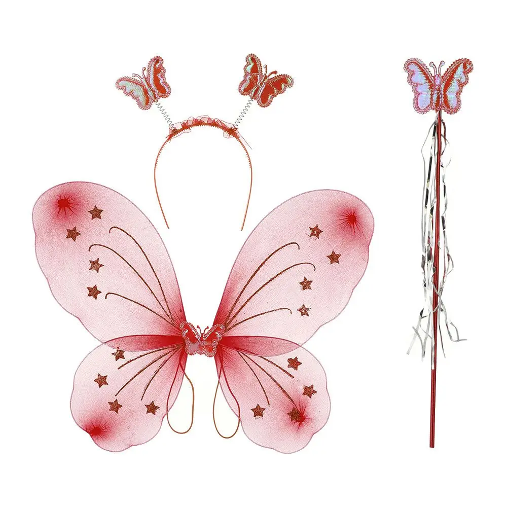 3Pcs/Set Fashion Butterfly Wings Fairy Wand Dressing Up Girl Ladies Fancy Dress Set Princess Hair Hoop Cosplay Party Decor
