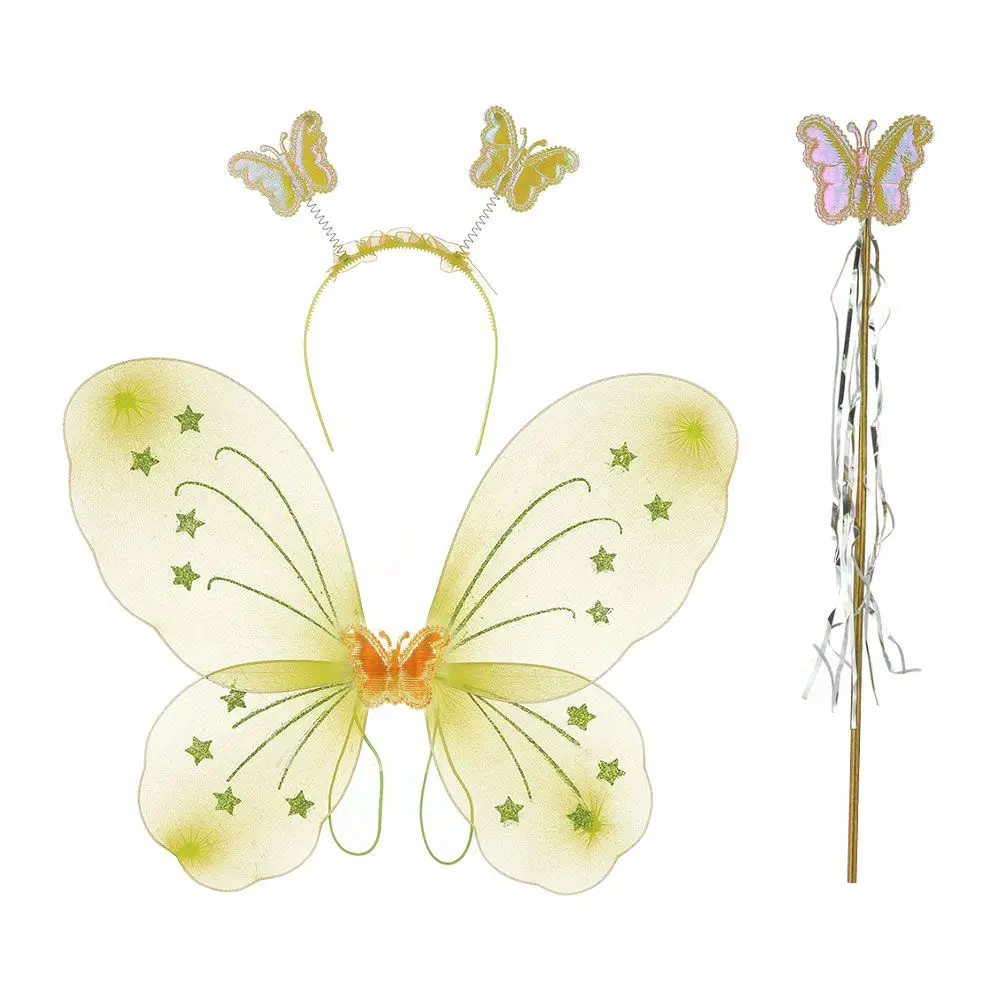 3Pcs/Set Fashion Butterfly Wings Fairy Wand Dressing Up Girl Ladies Fancy Dress Set Princess Hair Hoop Cosplay Party Decor