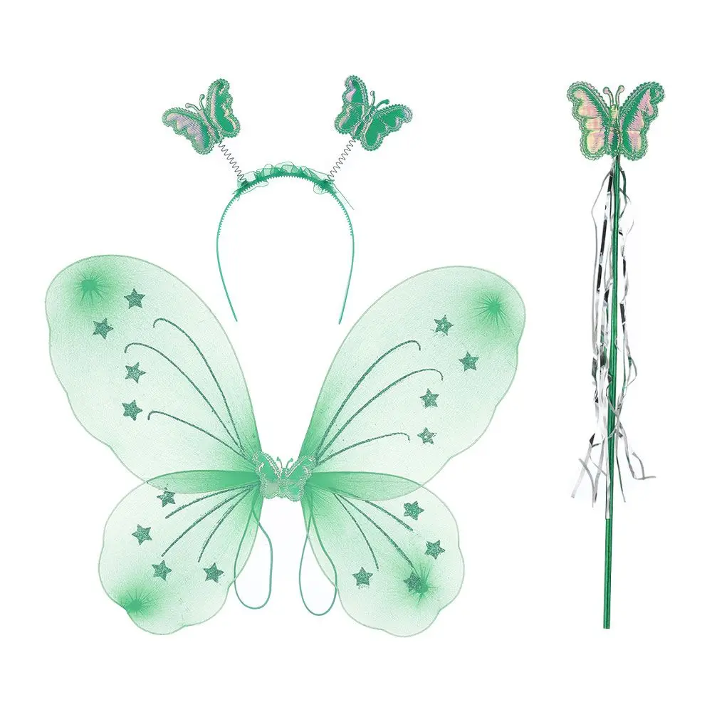 3Pcs/Set Fashion Butterfly Wings Fairy Wand Dressing Up Girl Ladies Fancy Dress Set Princess Hair Hoop Cosplay Party Decor