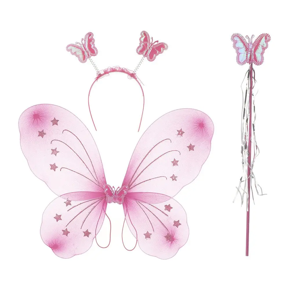 3Pcs/Set Fashion Butterfly Wings Fairy Wand Dressing Up Girl Ladies Fancy Dress Set Princess Hair Hoop Cosplay Party Decor