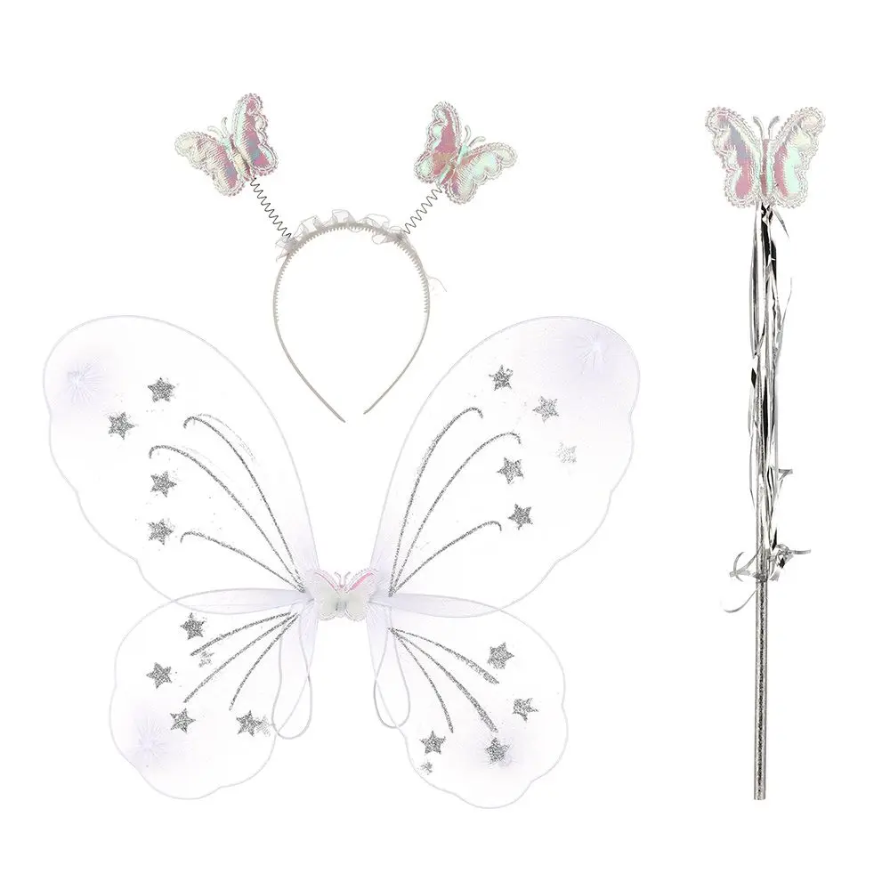 3Pcs/Set Fashion Butterfly Wings Fairy Wand Dressing Up Girl Ladies Fancy Dress Set Princess Hair Hoop Cosplay Party Decor